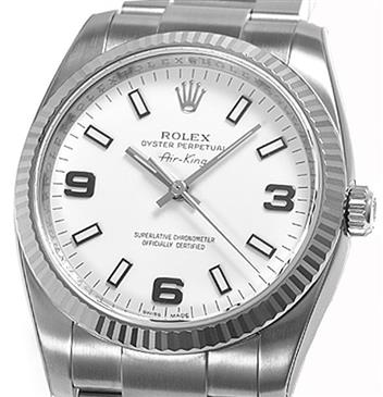 Rolex Air-King White Gold Fluted Bezel 34mm 114234 wao